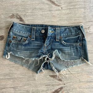 True Religion Blue Distressed Jean Shorts